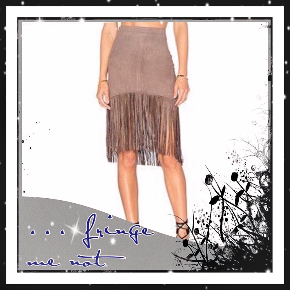 Soft Suede Taupe Fringe Skirt